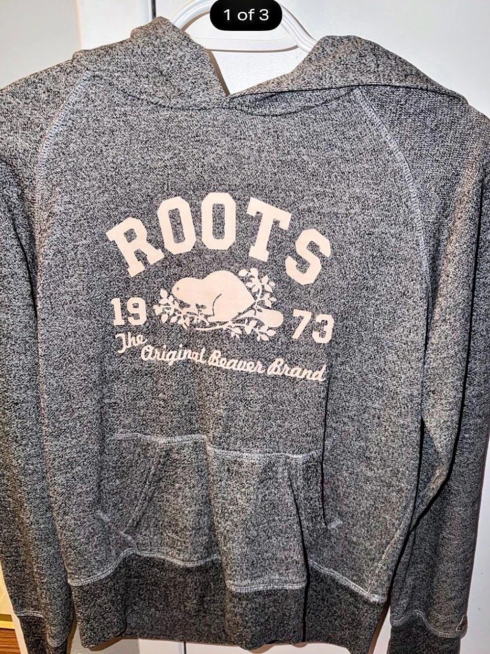 Roots Original Kanga Hoodie Size Small Gray & Pink